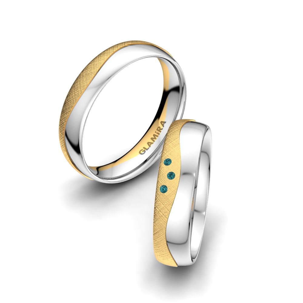 Amarelo & Branco-9K Diamante Azul Anel de Casamento Sensual Division 5 mm