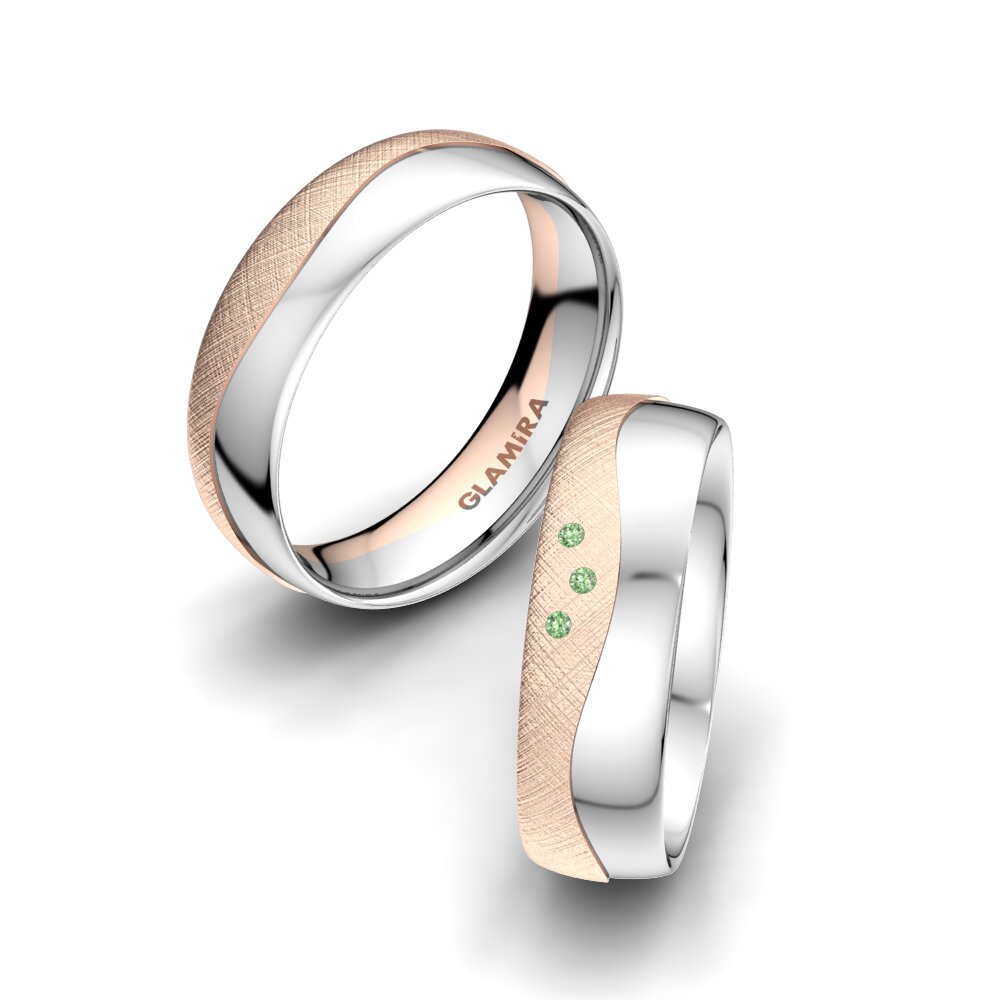 14k Oro Rosa & Blanco Diamante Verde Anillo de boda Sensual Division 6 mm