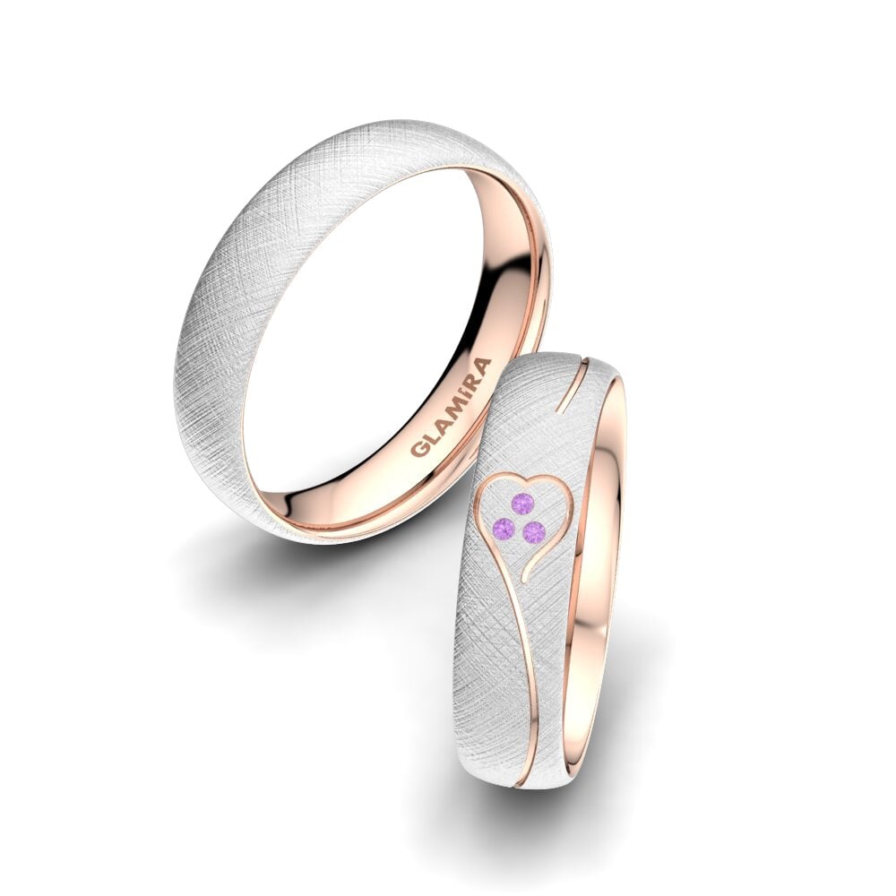 14k White & Rose Gold Amethyst Wedding Ring Amazing Mixture 5 mm