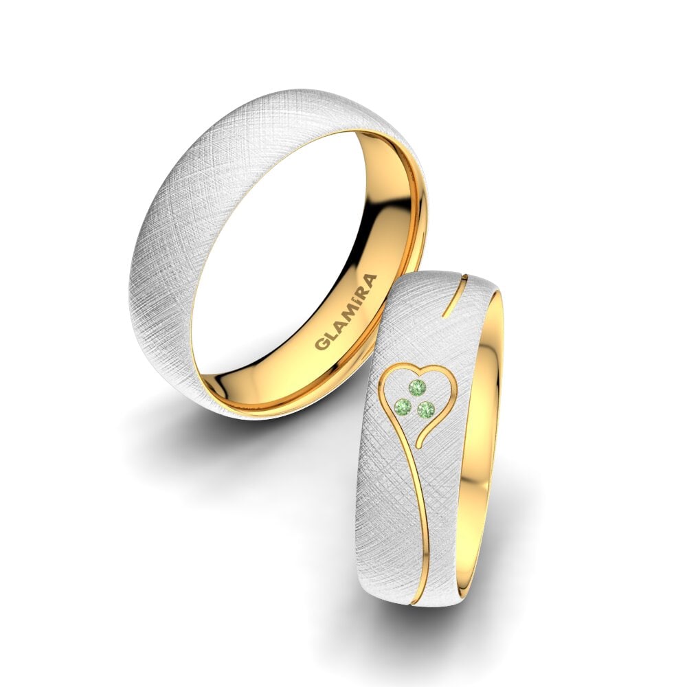 14k White & Yellow Gold Green Diamond Wedding Ring Amazing Mixture 6 mm
