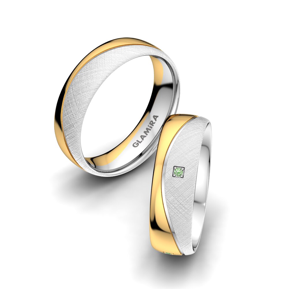 14k White & Yellow Gold Green Diamond Wedding Ring Bright Square 6 mm