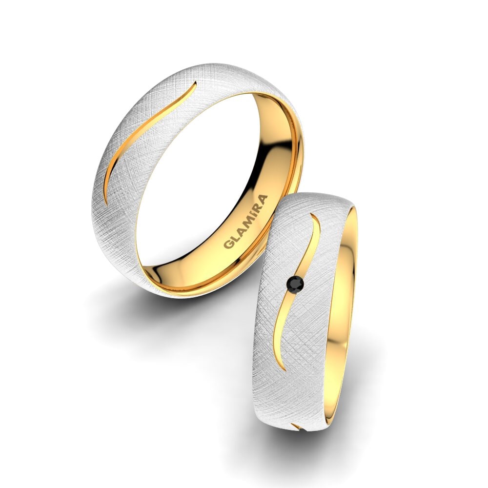 18k White & Yellow Gold Black Onyx Wedding Ring Triple Effect 6 mm