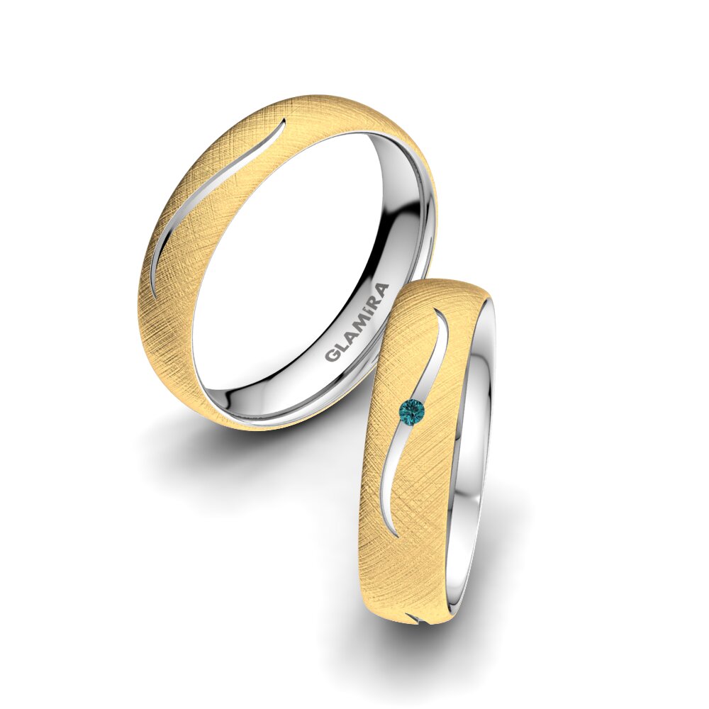 Amarelo & Branco-9K Diamante Azul Anel de Casamento Triple Effect 5 mm
