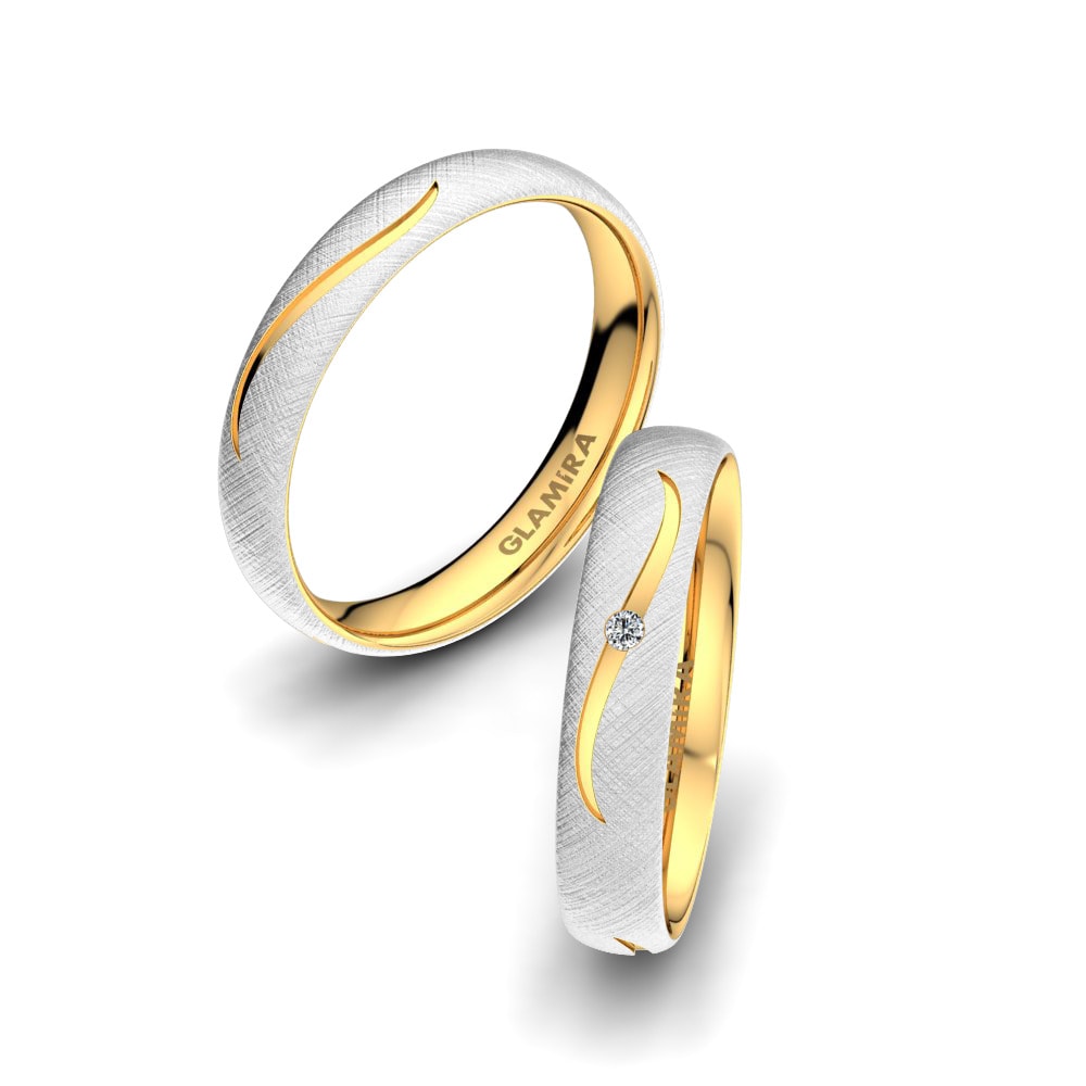 Twinset Wedding Rings Triple Effect 4 mm 585 White & Yellow Gold Zirconia