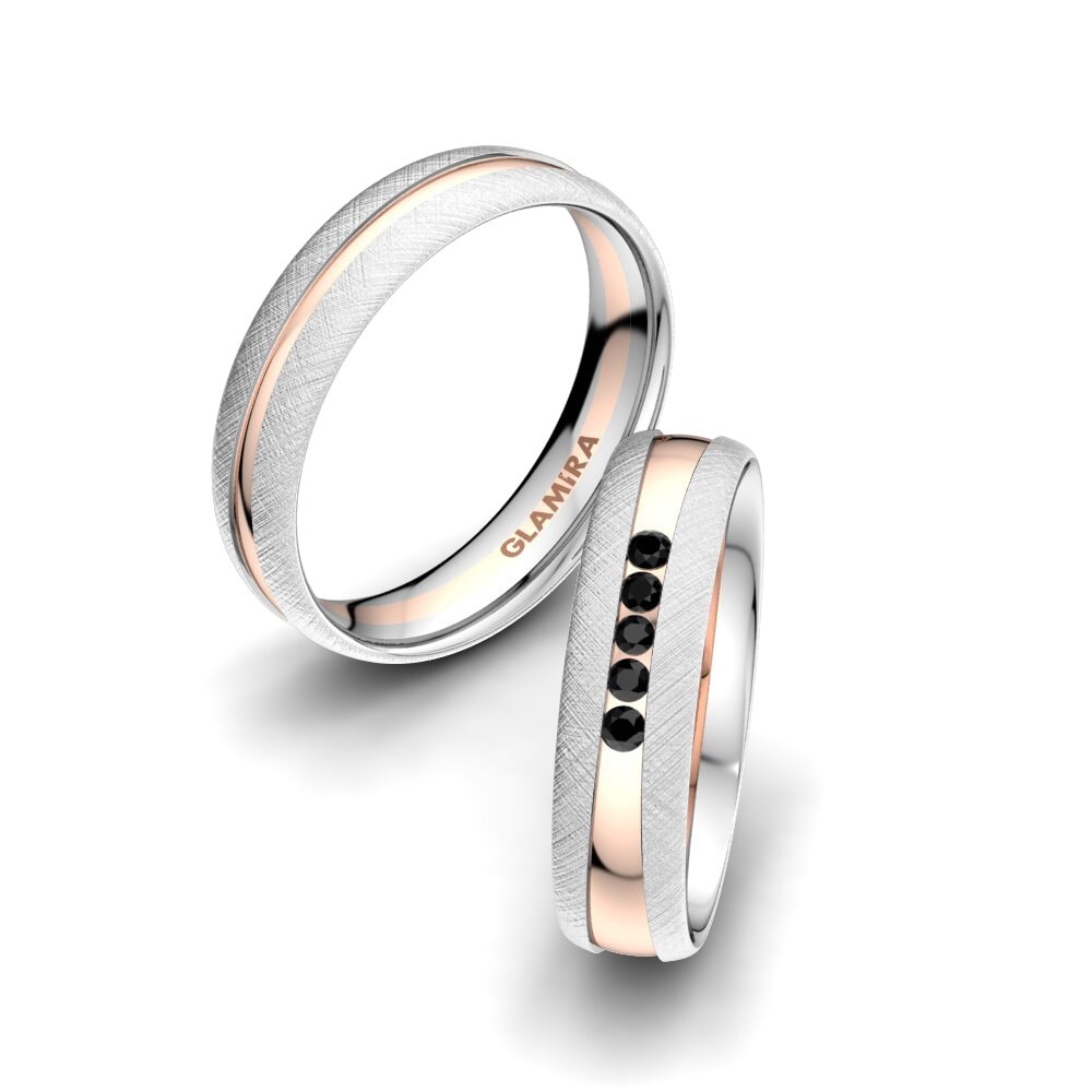 9k Oro Blanco & Rosa Zafiro negro Anillo de boda Attractive Light 5 mm