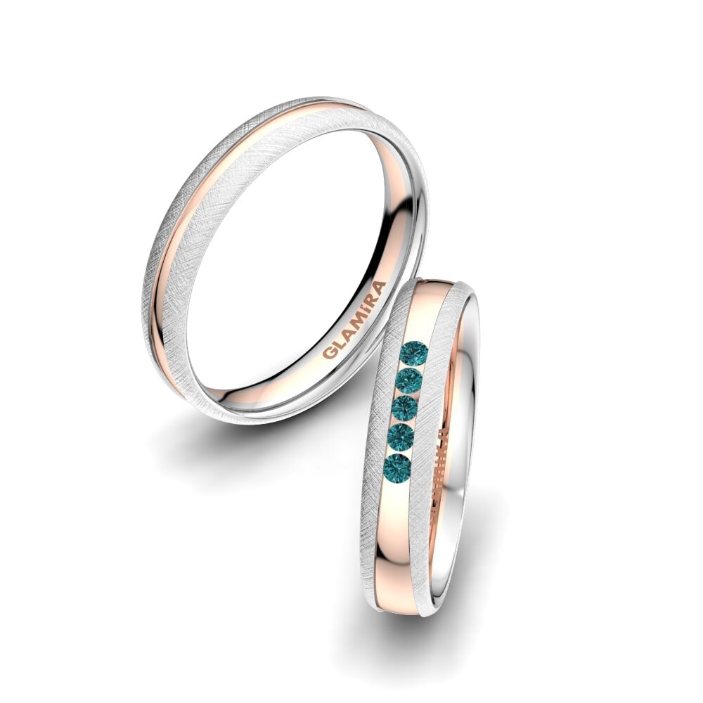 9k Oro Blanco & Rosa Diamante Azul Anillo de boda Attractive Light 4 mm