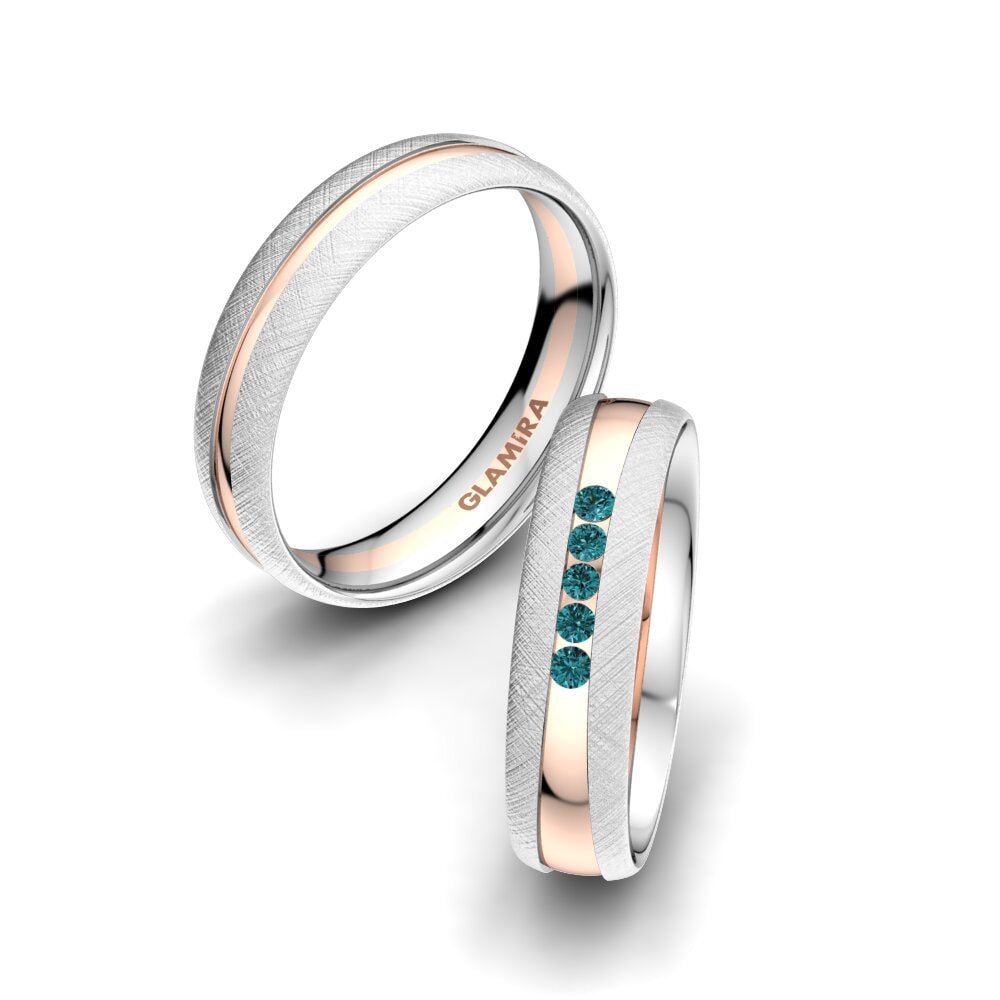 9k Oro Blanco & Rosa Diamante Azul Anillo de boda Attractive Light 5 mm