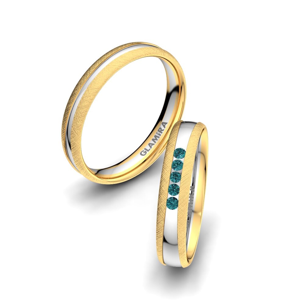 Amarelo & Branco-9K Diamante Azul Anel de Casamento Attractive Light 4 mm