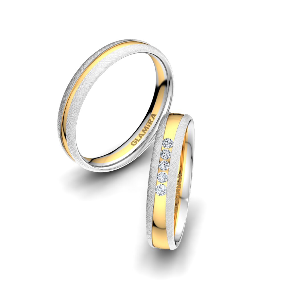 9k Oro Blanco & Amarillo Diamante cultivado en laboratorio Anillo de boda Attractive Light 4 mm