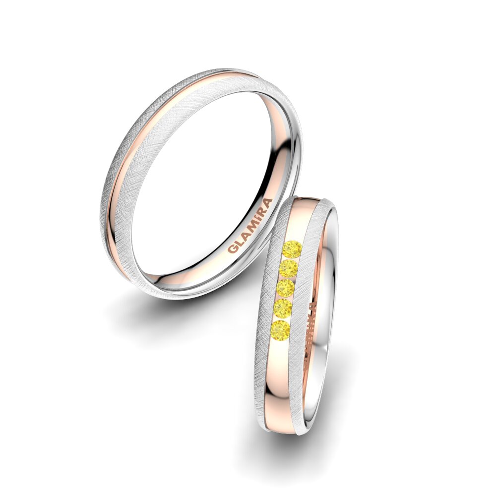 9ct White / Rose Gold Yellow Sapphire Wedding Ring Attractive Light 4 mm