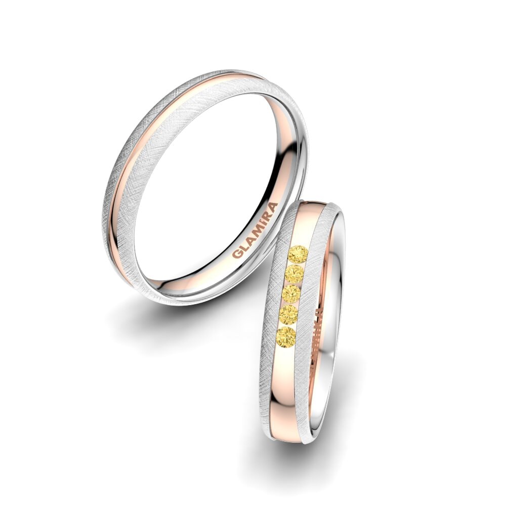 9k Oro Blanco & Rosa Diamante Amarillo Anillo de boda Attractive Light 4 mm