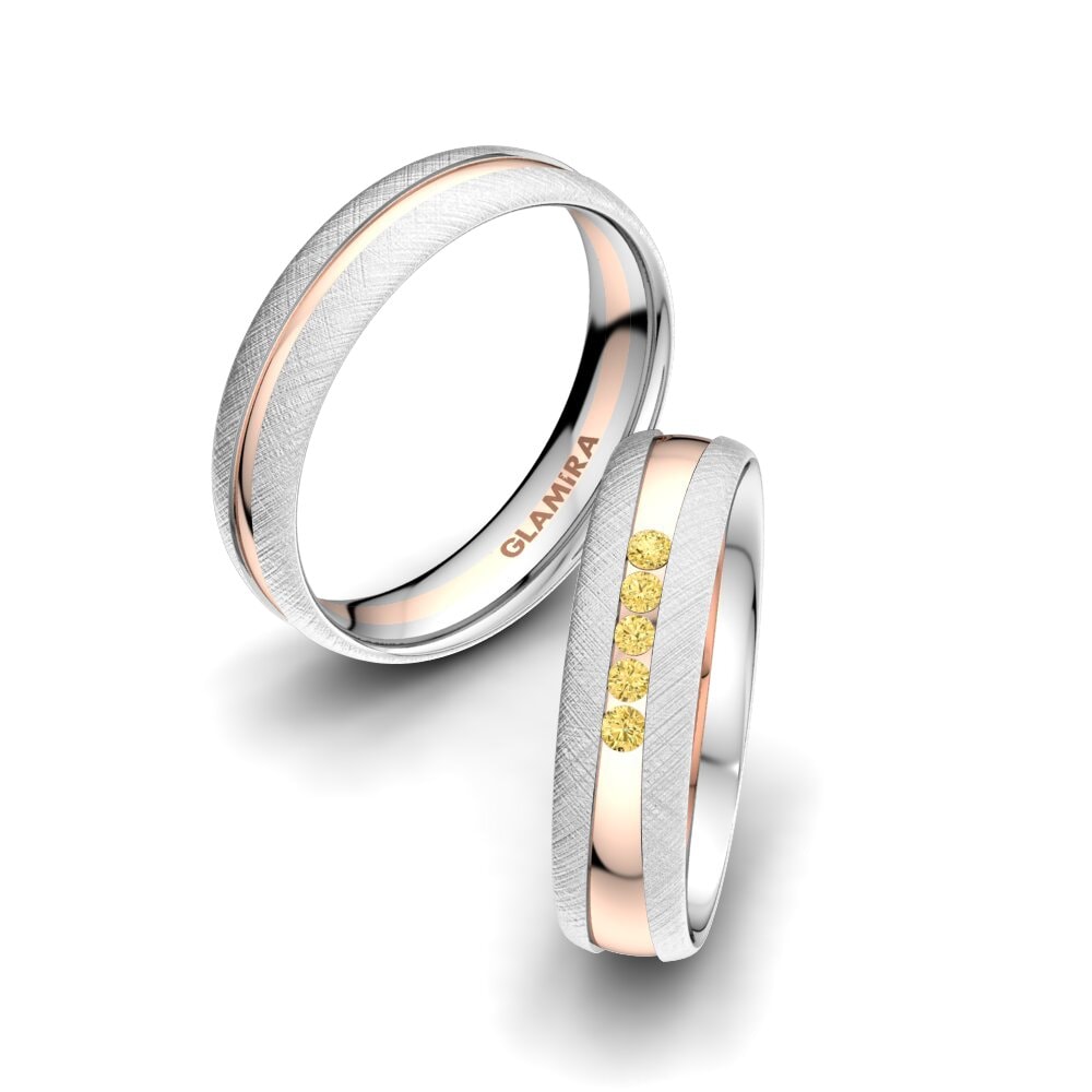 9k Oro Blanco & Rosa Diamante Amarillo Anillo de boda Attractive Light 5 mm