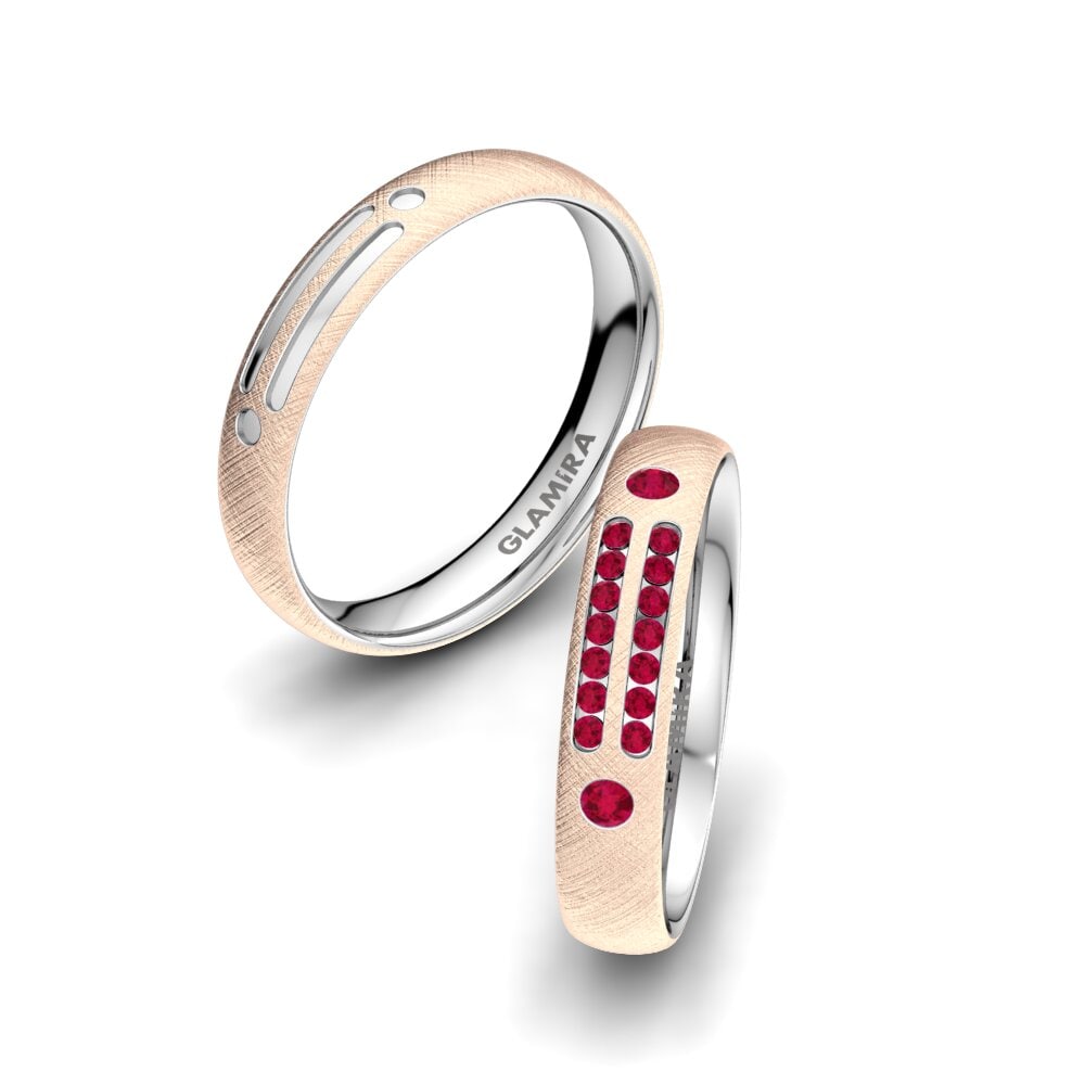 18K Rood & Wit Goud Robijn Trouwring Attractive Glaze 4 mm