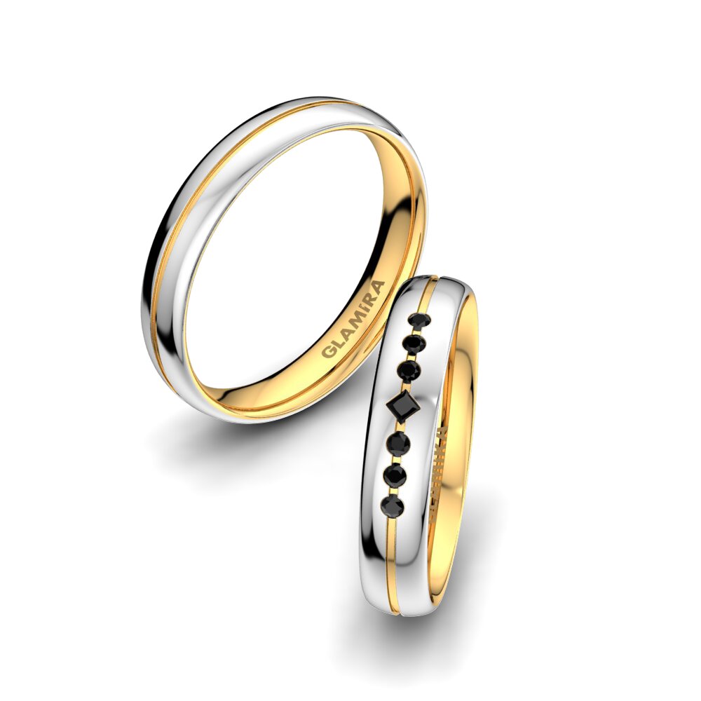 9ct White / Yellow Gold Black Sapphire Wedding Ring Authentic Line 4 mm