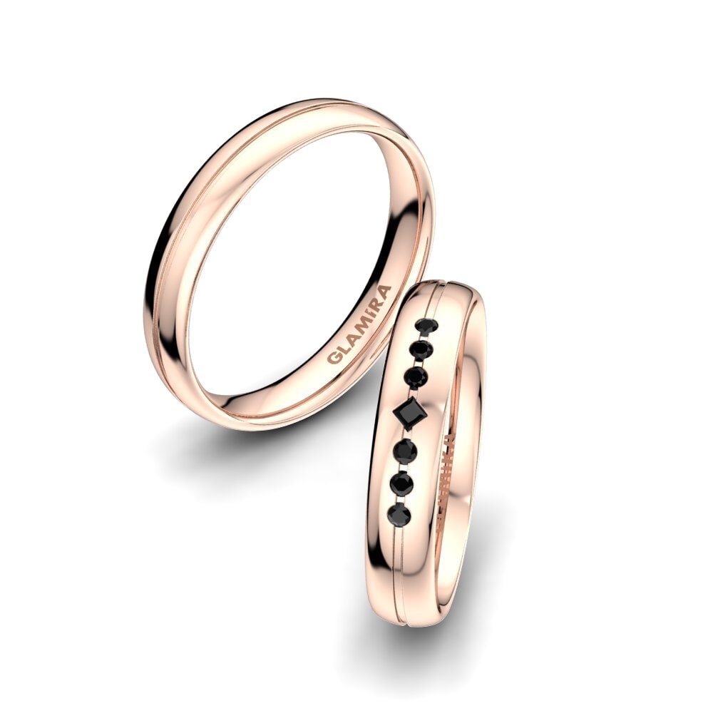 18k Rose Gold Black Diamond Wedding Ring Authentic Line 4 mm