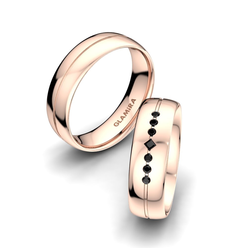 18k Rose Gold Black Diamond Wedding Ring Authentic Line 6 mm