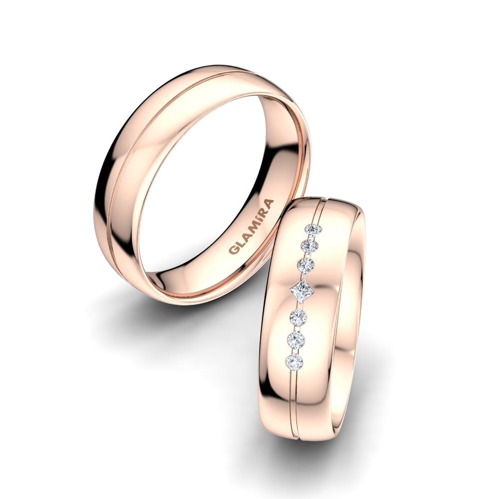 Or rose 14k Diamant Bague de Mariage Authentic Line 6 mm