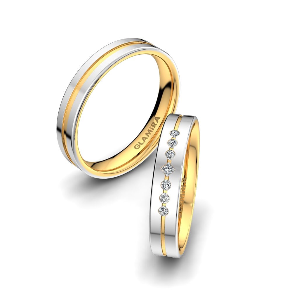 14k White & Yellow Gold Wedding Ring Authentic Line 4 mm
