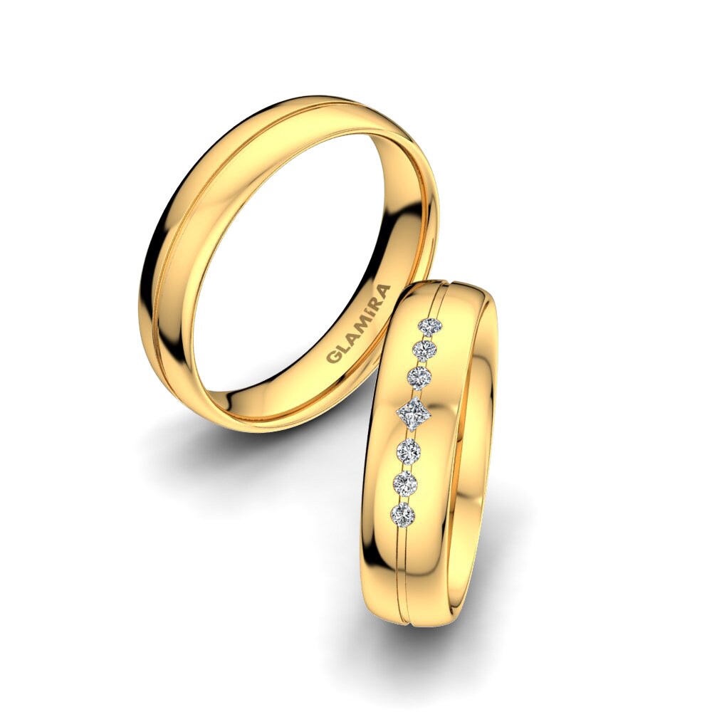 Ouro Amarelo 14K Anel de Casamento Authentic Line 5 mm