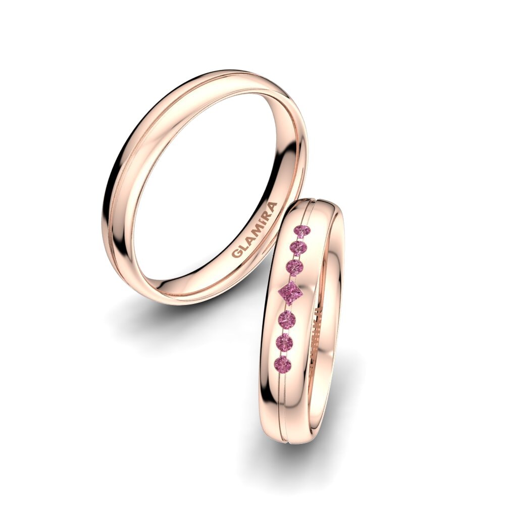 18k Oro Rosa Granate Rhodolite Anillo de boda Authentic Line 4 mm