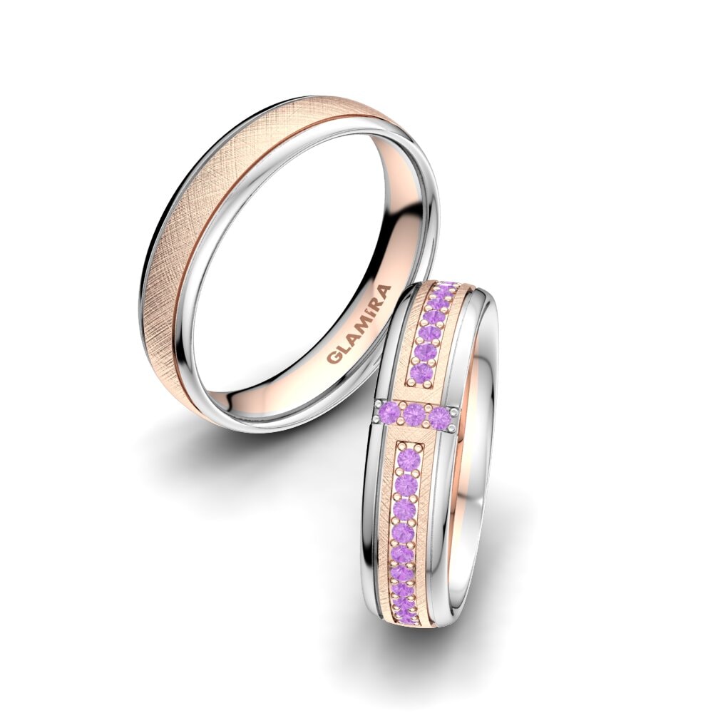 9k Oro Rosa & Blanco Amatista Anillo de boda Bright Core 5 mm