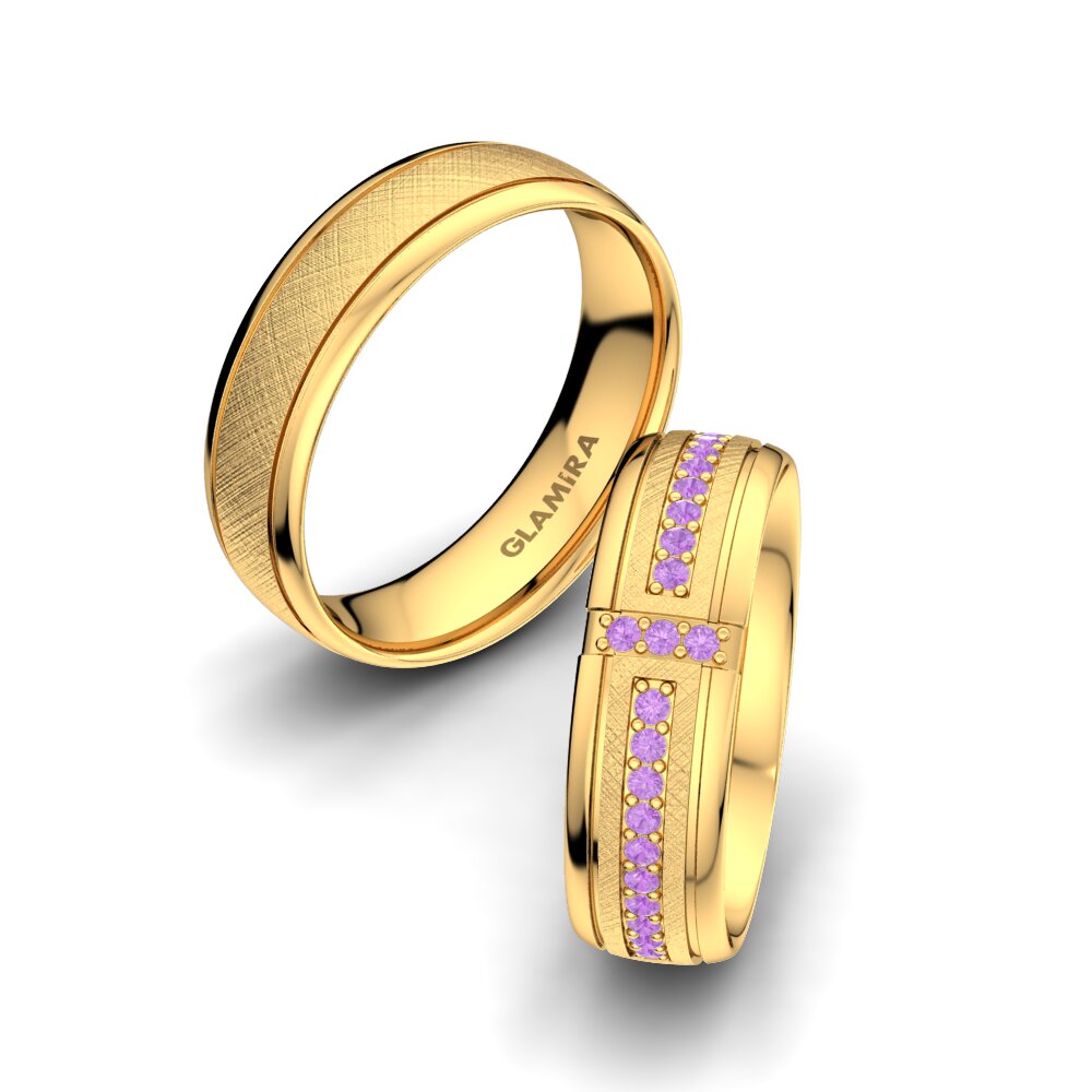 14ct Yellow Gold Amethyst Wedding Ring Bright Core 6 mm