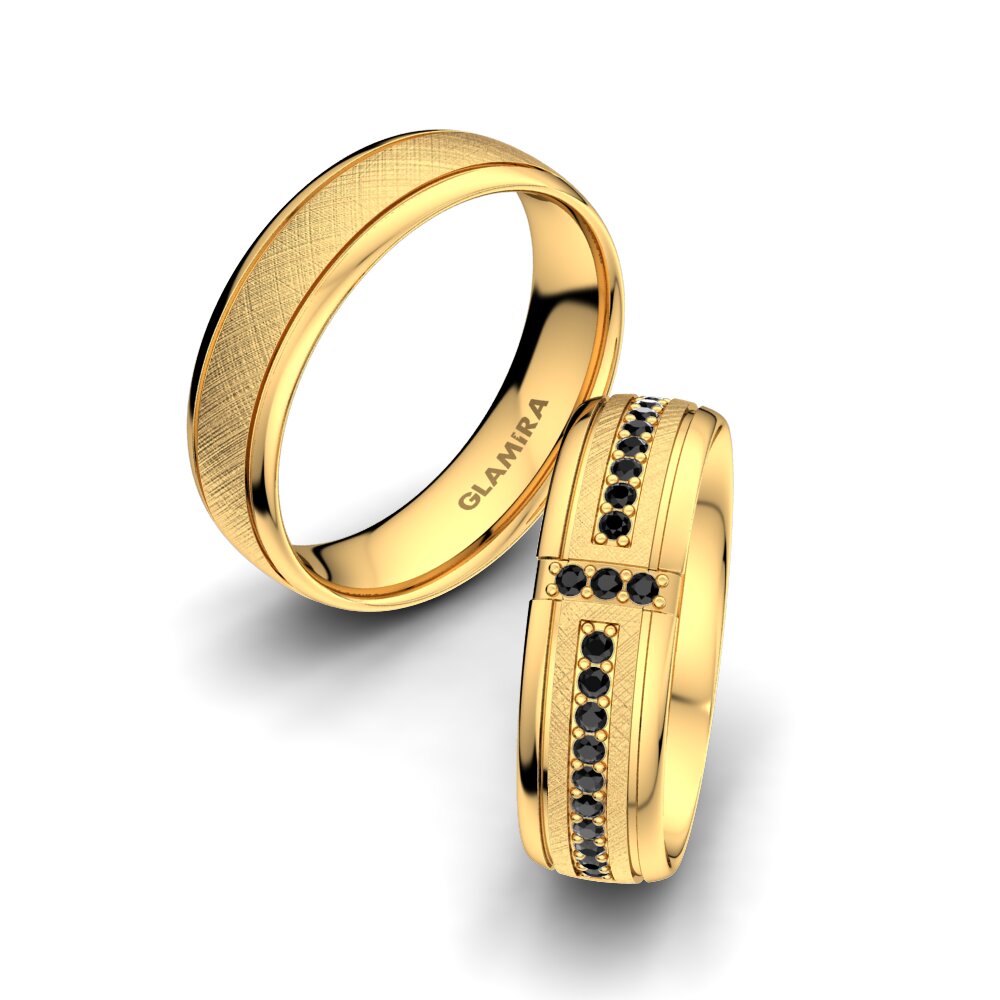 14ct Yellow Gold Black Onyx Wedding Ring Bright Core 6 mm
