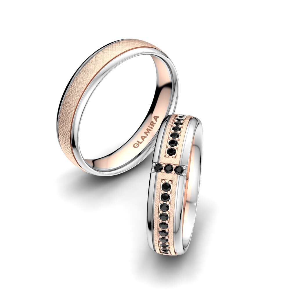 9k Oro Rosa & Blanco Zafiro negro Anillo de boda Bright Core 5 mm