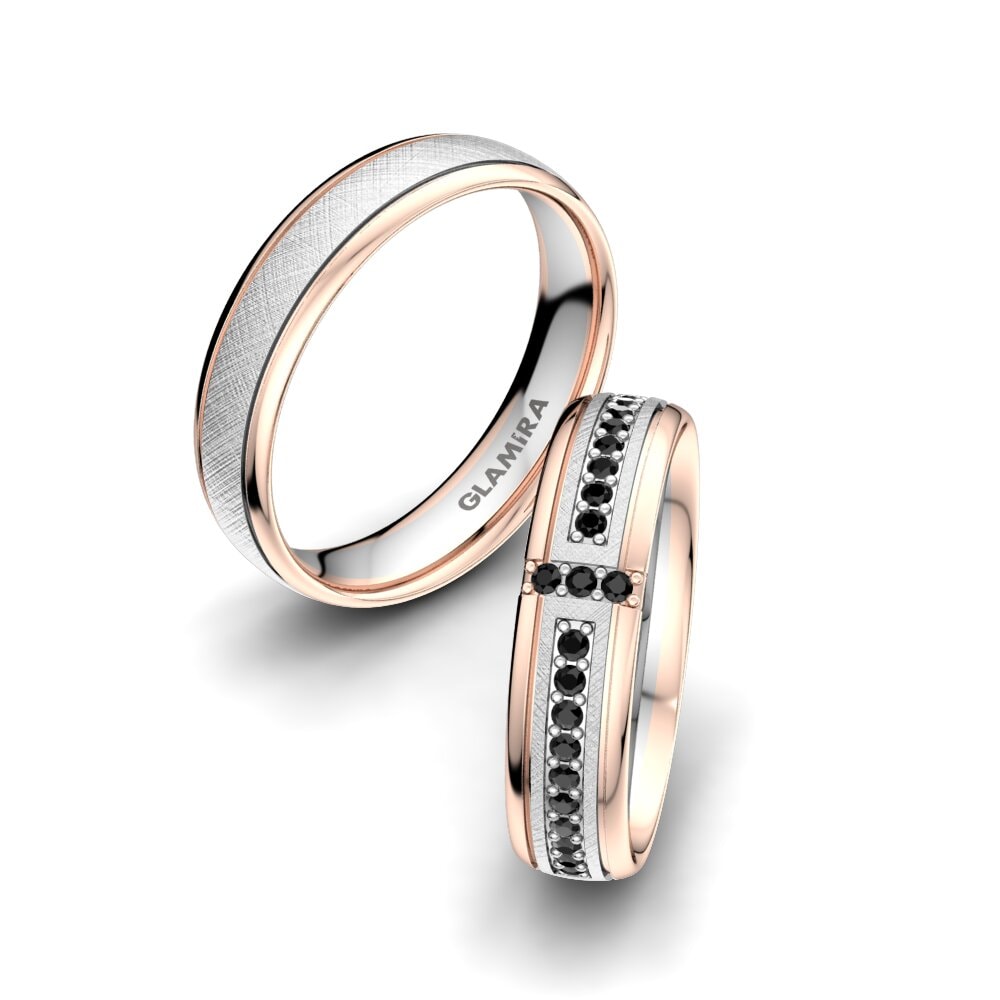 9k Oro Blanco & Rosa Zafiro negro Anillo de boda Bright Core 5 mm