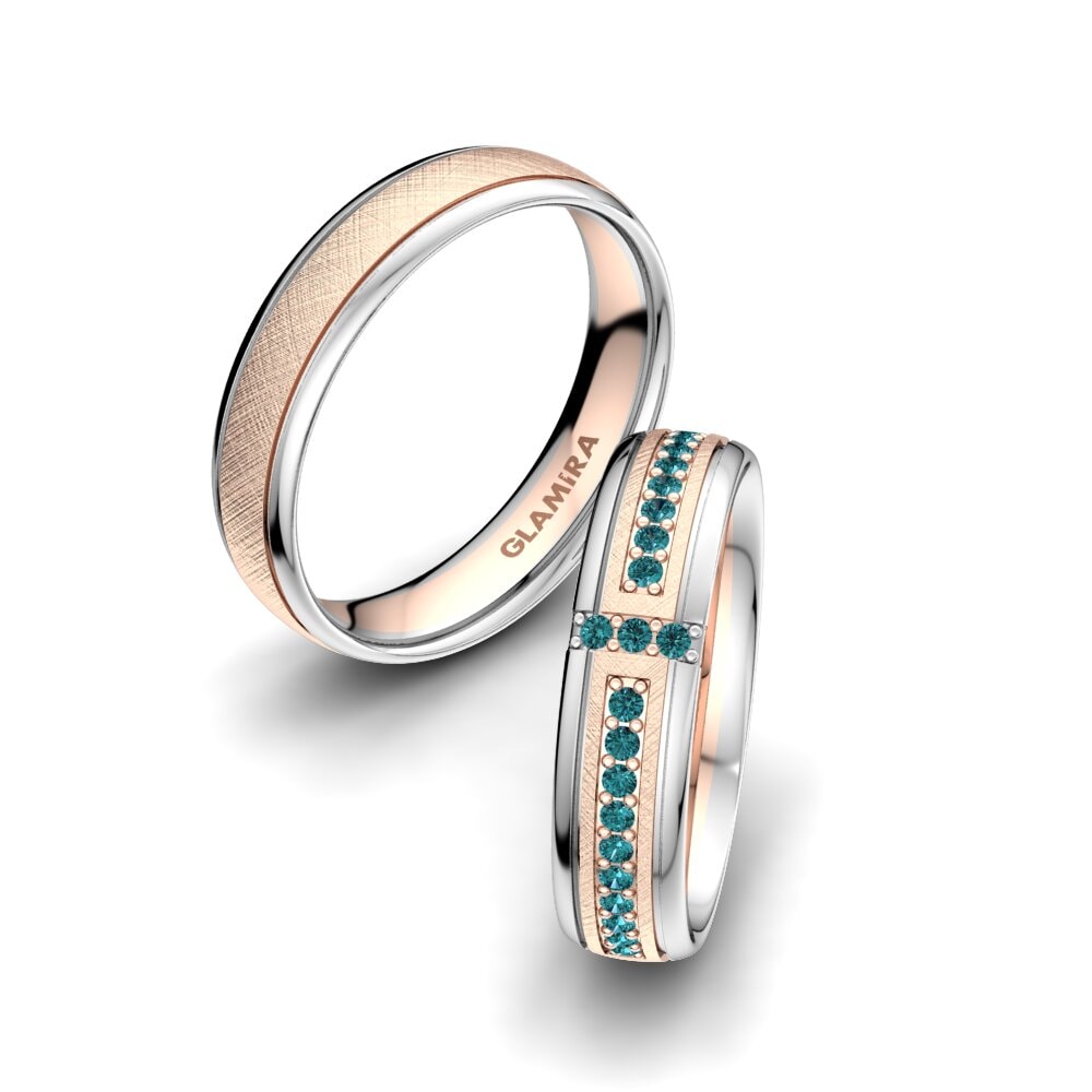 9k Oro Rosa & Blanco Diamante Azul Anillo de boda Bright Core 5 mm
