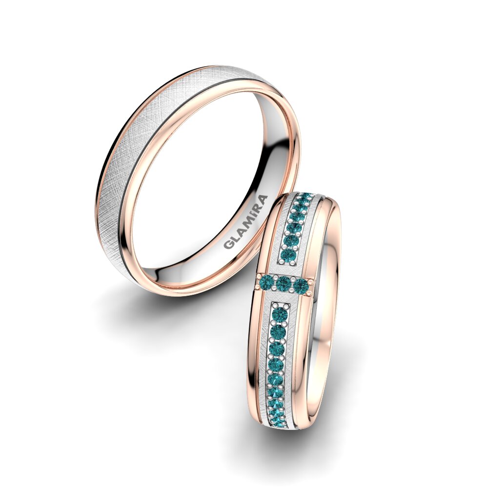9k Oro Blanco & Rosa Diamante Azul Anillo de boda Bright Core 5 mm