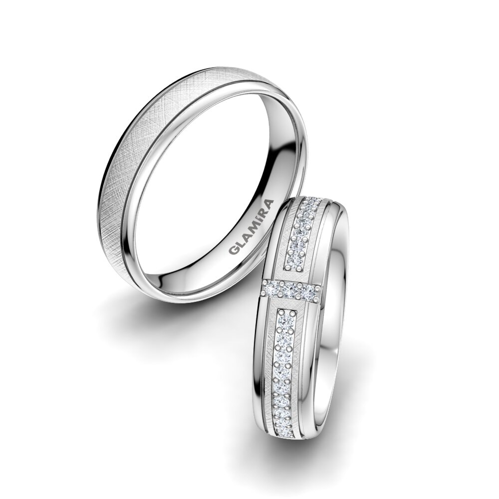 14k Oro Blanco Diamante Anillo de boda Bright Core 5 mm