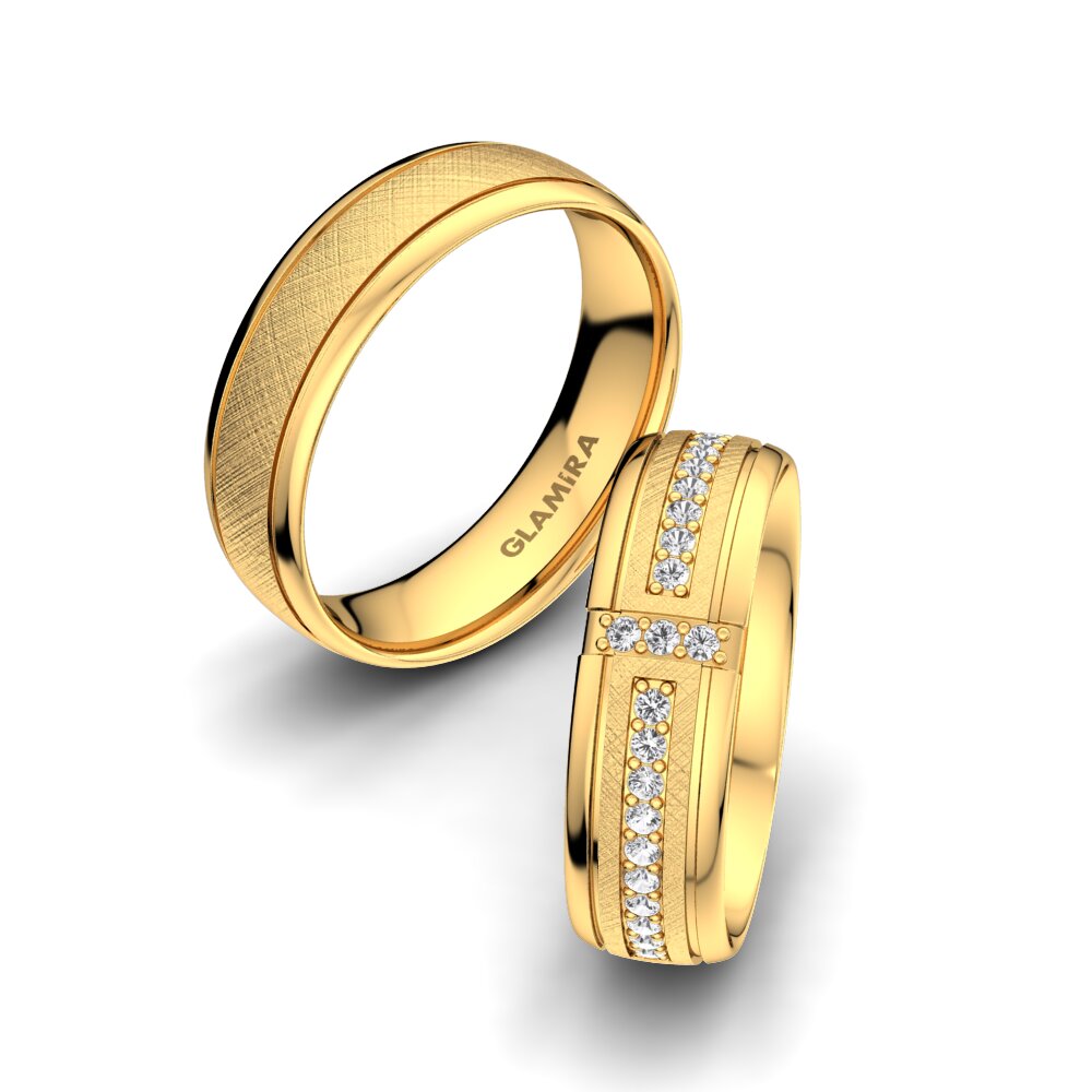 14ct Yellow Gold White sapphire Wedding Ring Bright Core 6 mm