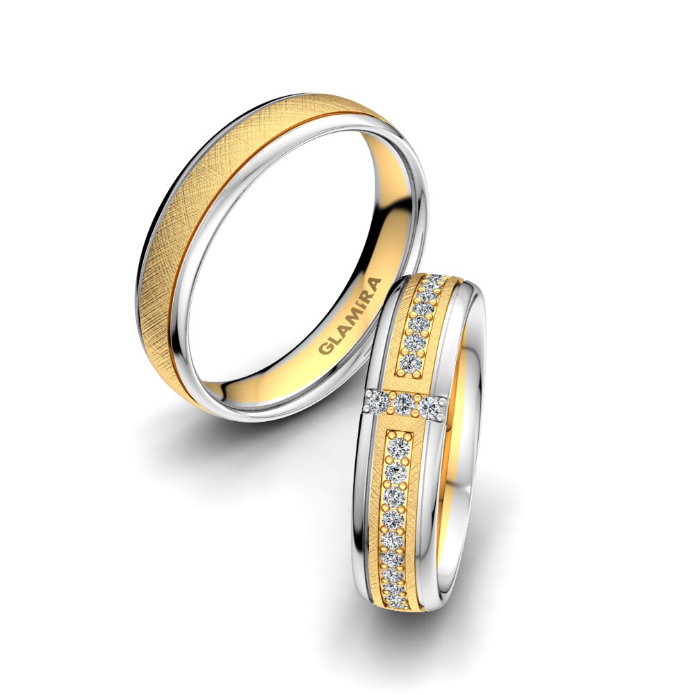 14k Yellow & White Gold Wedding Ring Bright Core 5 mm