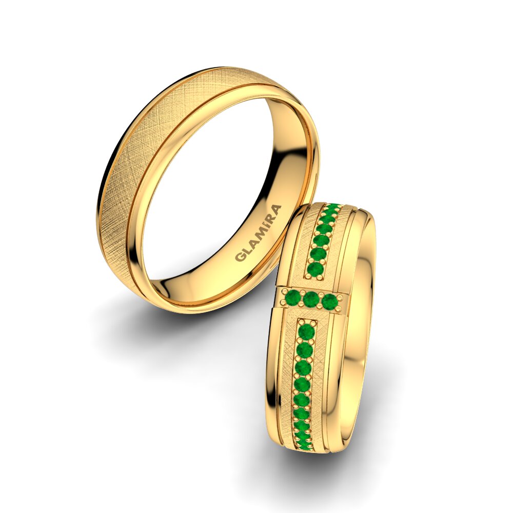 14ct Yellow Gold Emerald Wedding Ring Bright Core 6 mm