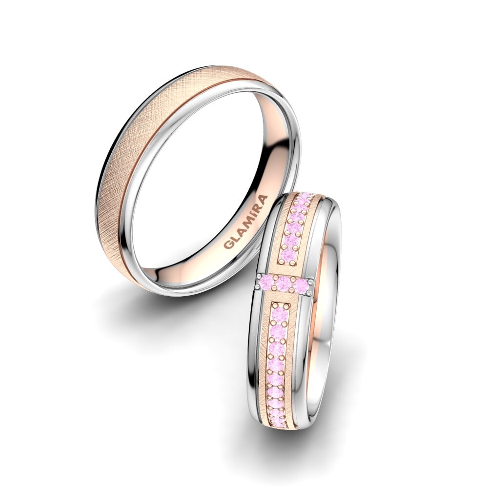 9k Oro Rosa & Blanco Zafiro Rosado Anillo de boda Bright Core 5 mm