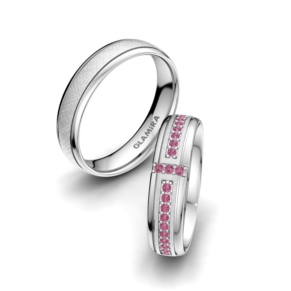 14ct White Gold Rhodolite Garnet Wedding Ring Bright Core 5 mm