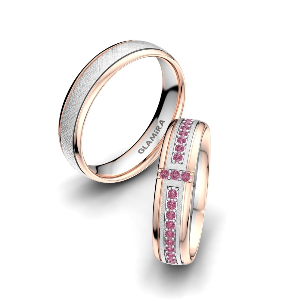 18ct White & Rose Gold Rhodolite Garnet Wedding Ring Bright Core 5 mm