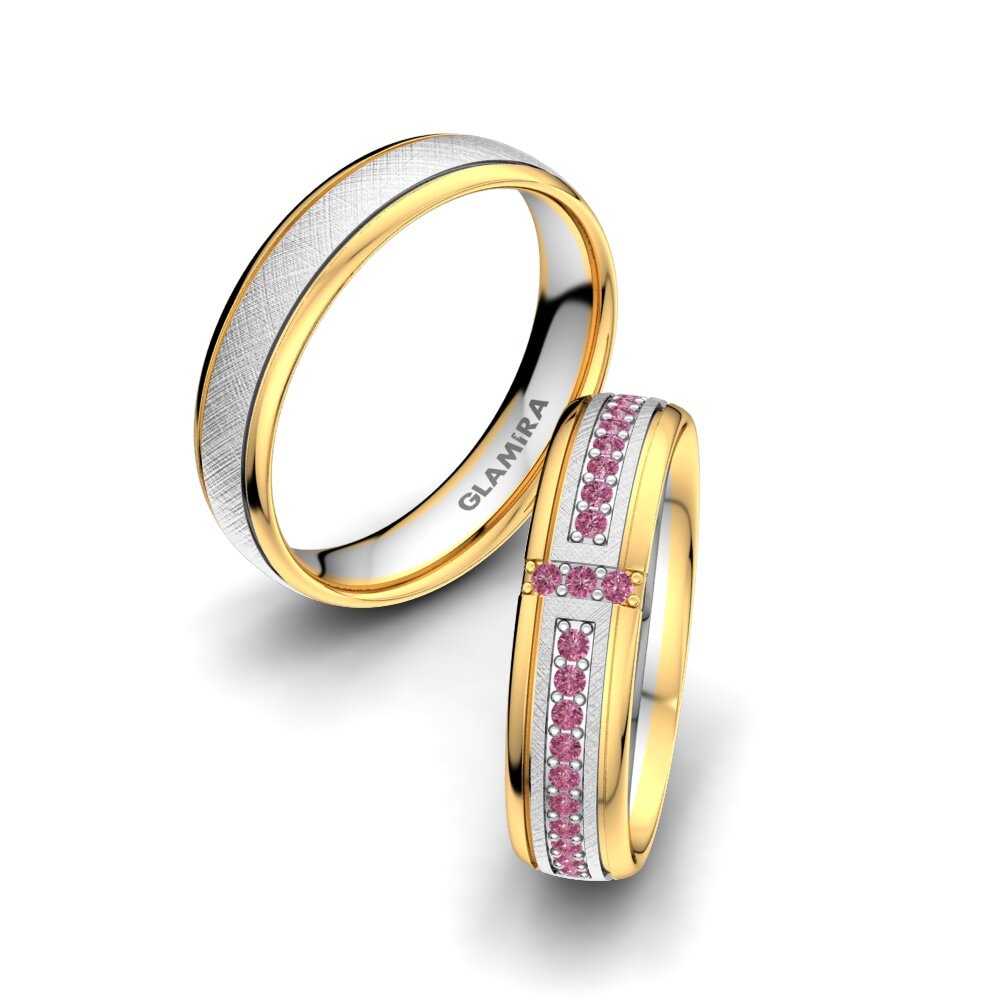 9k White & Yellow Gold Rhodolite Garnet Wedding Ring Bright Core 5 mm