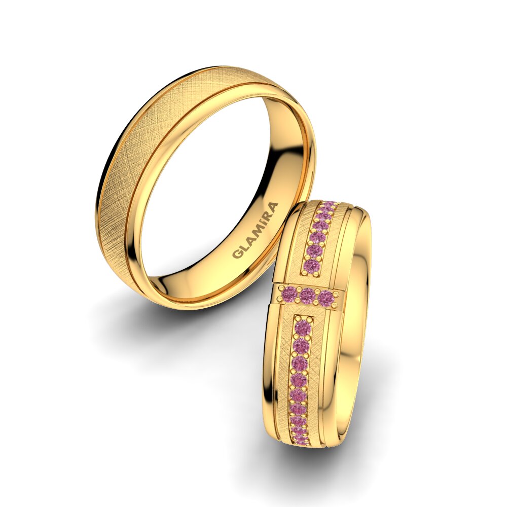 14ct Yellow Gold Rhodolite Garnet Wedding Ring Bright Core 6 mm