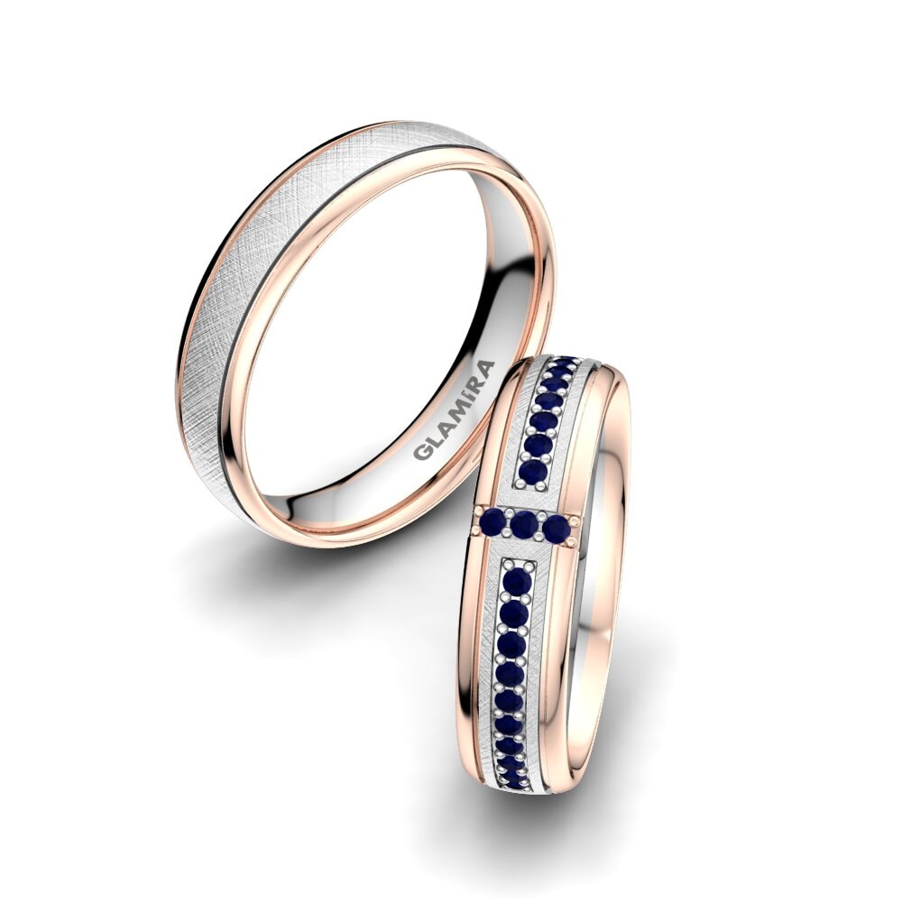 9k Oro Blanco & Rosa Zafiro Anillo de boda Bright Core 5 mm