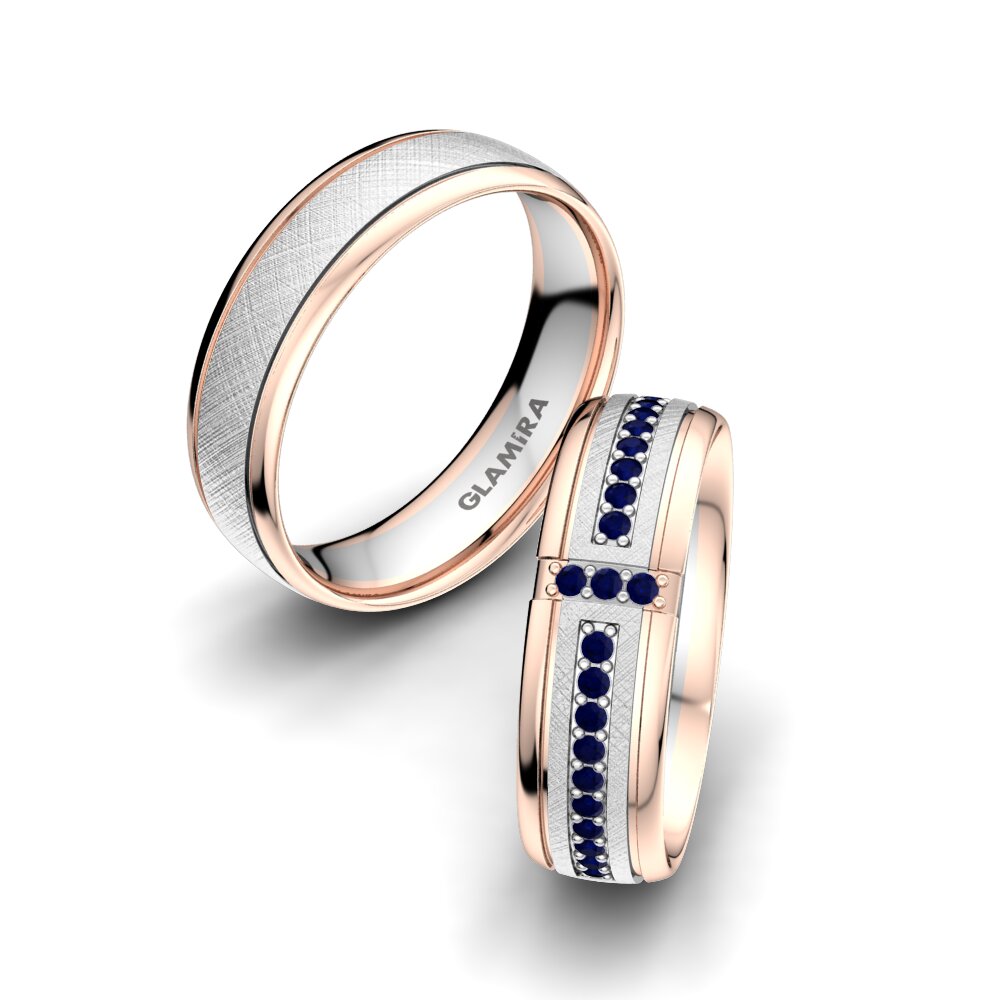 9k Oro Blanco & Rosa Zafiro Anillo de boda Bright Core 6 mm