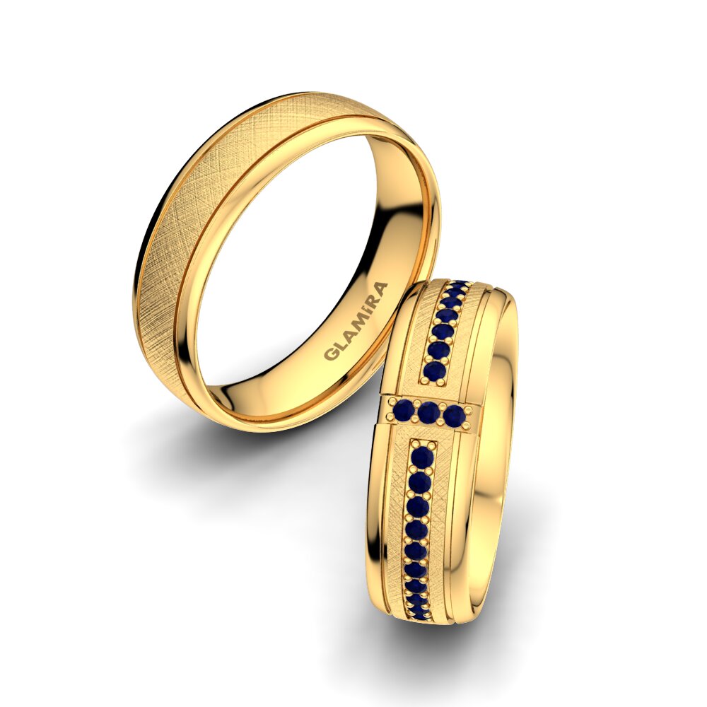 14ct Yellow Gold Sapphire Wedding Ring Bright Core 6 mm