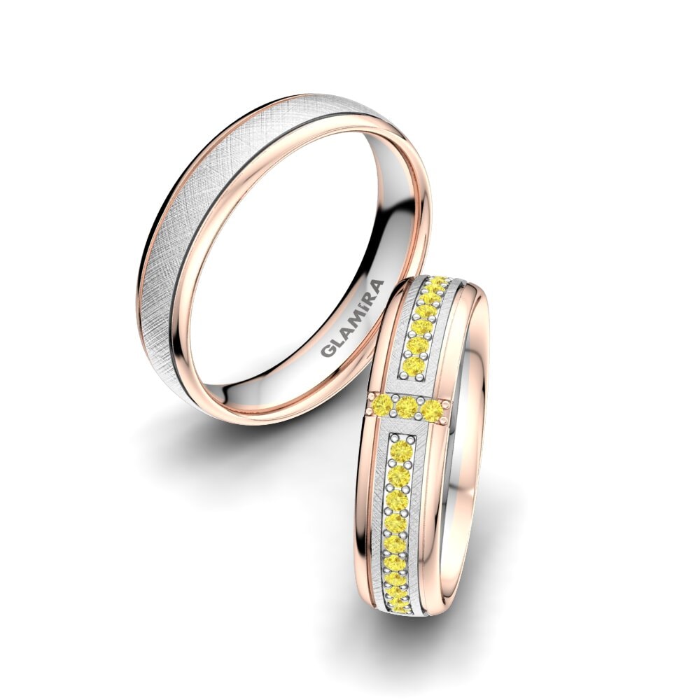 9k Oro Blanco & Rosa Zafiro amarillo Anillo de boda Bright Core 5 mm