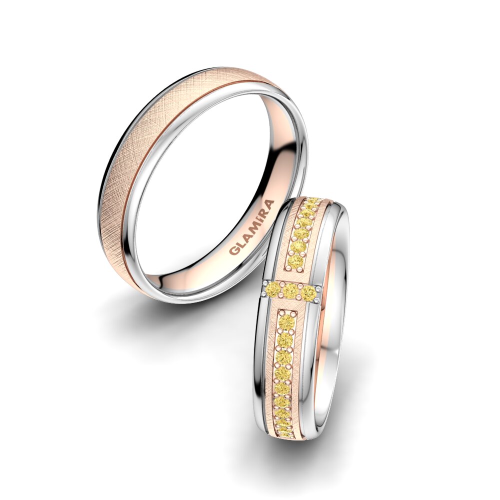 9k Oro Rosa & Blanco Diamante Amarillo Anillo de boda Bright Core 5 mm
