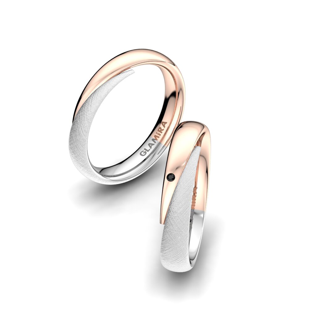 9k Oro Blanco & Rosa Ónix Negro Anillo de boda Bright Fame