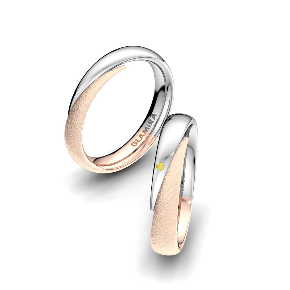 18ct Rose / White Gold Yellow Sapphire Wedding Ring Bright Fame
