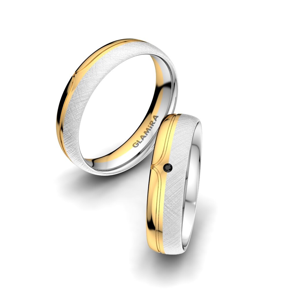 14ct White / Yellow Gold Black Diamond Wedding Ring Bright Pattern 5 mm