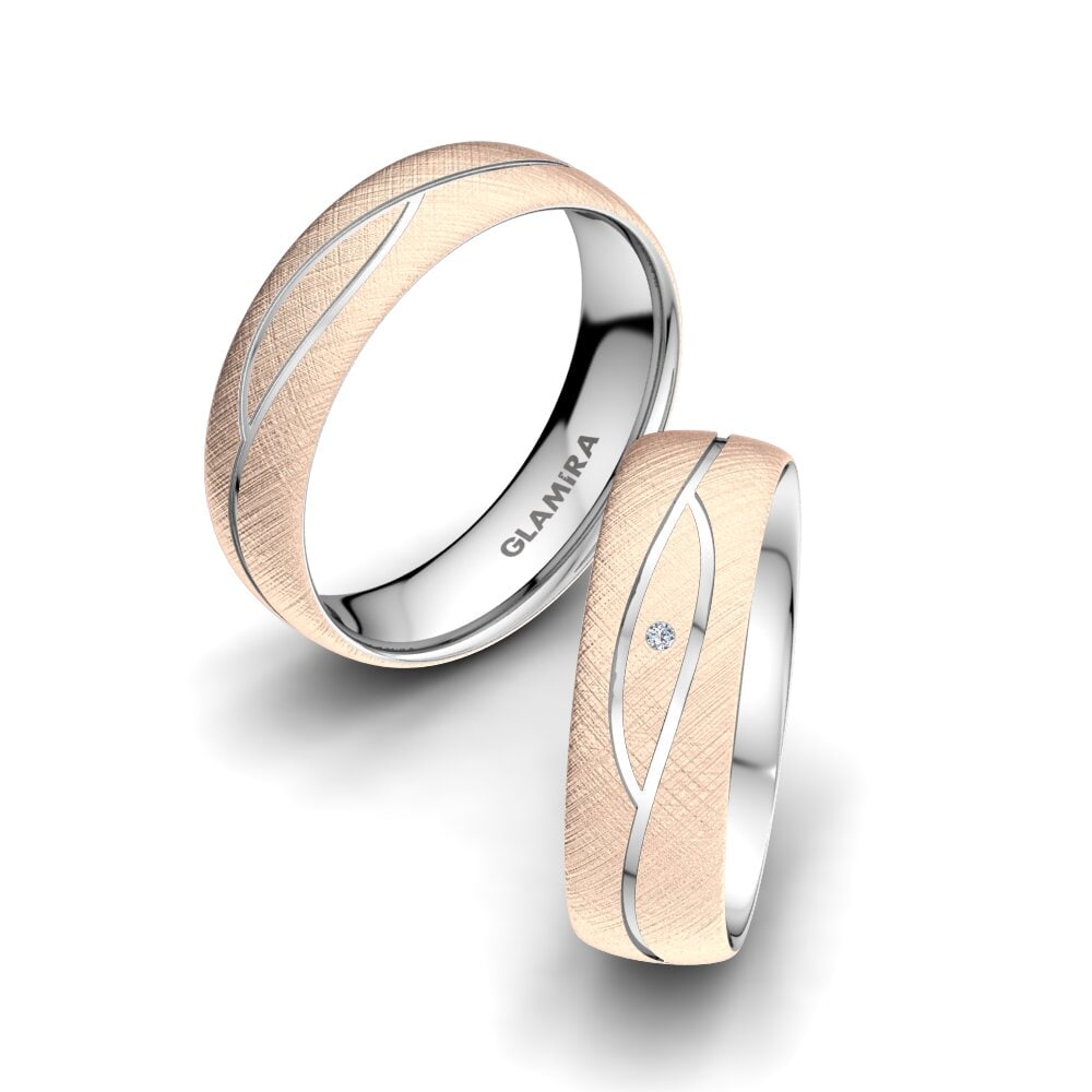 Vermelho & Branco-14K Diamante Produzido em Laboratório Anel de Casamento Bright Set 6 mm