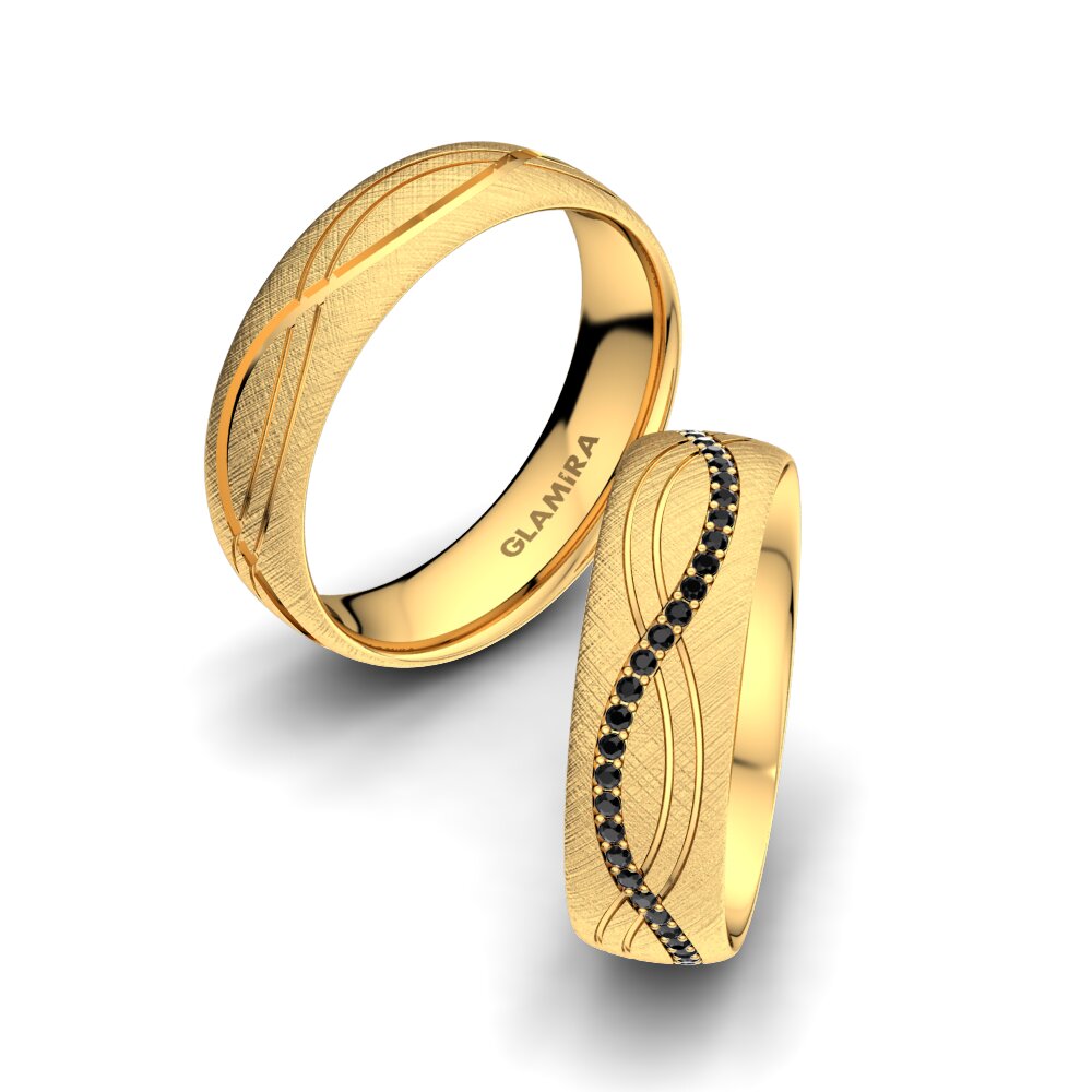 14ct Yellow Gold Black Onyx Wedding Ring Bright Sign 6 mm